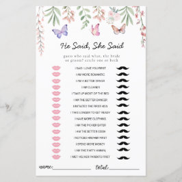 蝶ブライダルシャワーゲーム彼は彼女が言った