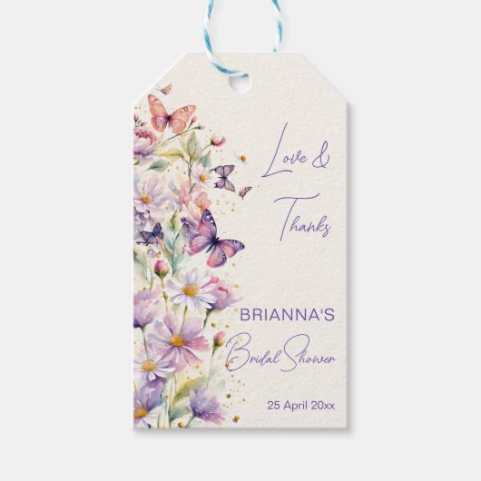 蝶ブライダルシャワーラベ感謝していンダーお願い ギフトタグ (正面)
