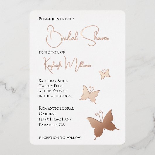 蝶ブライダルシャワー 箔招待状 (正面)