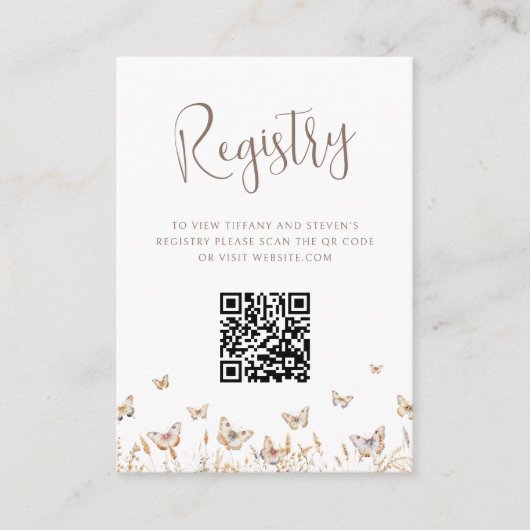 蝶ブライダルシャワーQRコードレジストリ エンクロージャーカード (正面)