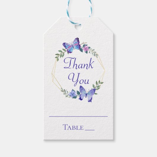 蝶ブルーバタフライフローラエスコートプレイスカード ギフトタグ (正面)