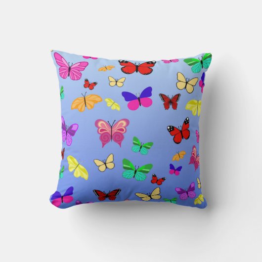 蝶ブルーリバーシブル クッション (正面)