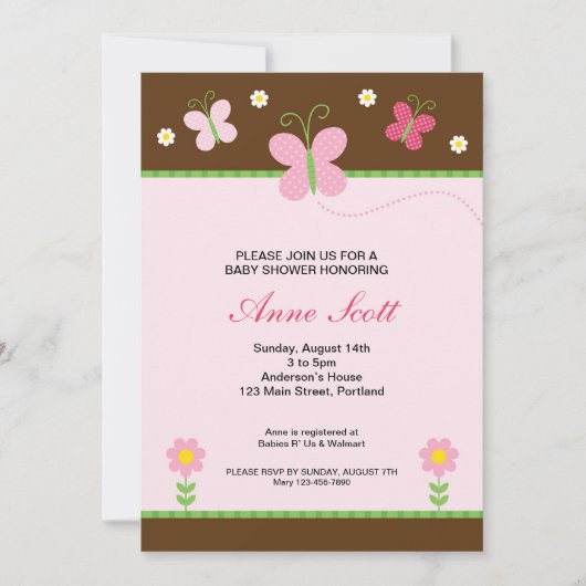 蝶ベビーシャワーの招待状 招待状 (正面)