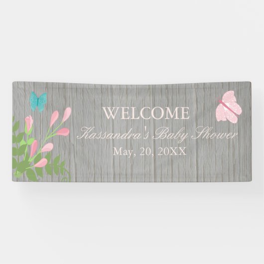 蝶ベビーシャワーの旗が付いている開花の花 横断幕 (横)