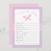 蝶ベビーシャワーはベビーの紫色のピンクを望みます 招待状 (正面/裏面)