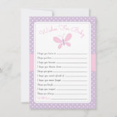 蝶ベビーシャワーはベビーの紫色のピンクを望みます 招待状 (正面)