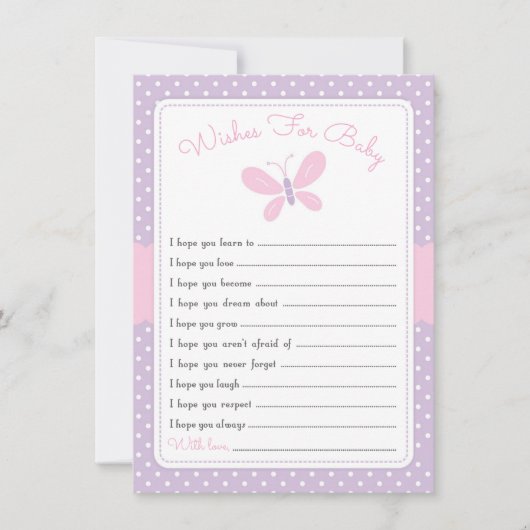 蝶ベビーシャワーはベビーの紫色のピンクを望みます 招待状 (正面)