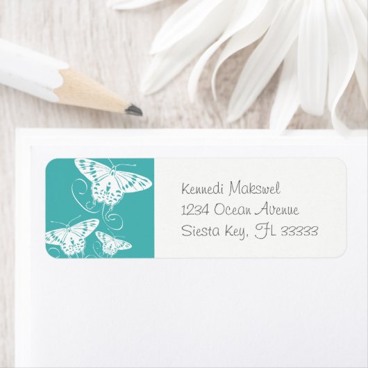 蝶ホワイトオンティール(緑がかった色)グリーンパターン ラベル (インサイチュ)