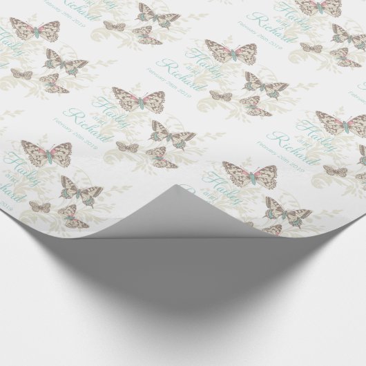蝶ホワイトティール（緑がかった色）結婚の名前ギフト紙 ラッピングペーパー (角)