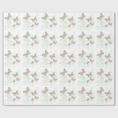 蝶ホワイトティール(緑がかった色)結婚の名前ギフト紙 ラッピングペーパー (フラット)