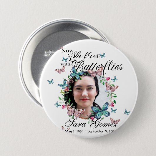 蝶ボタンで飛ぶ 缶バッジ (正面&裏面)