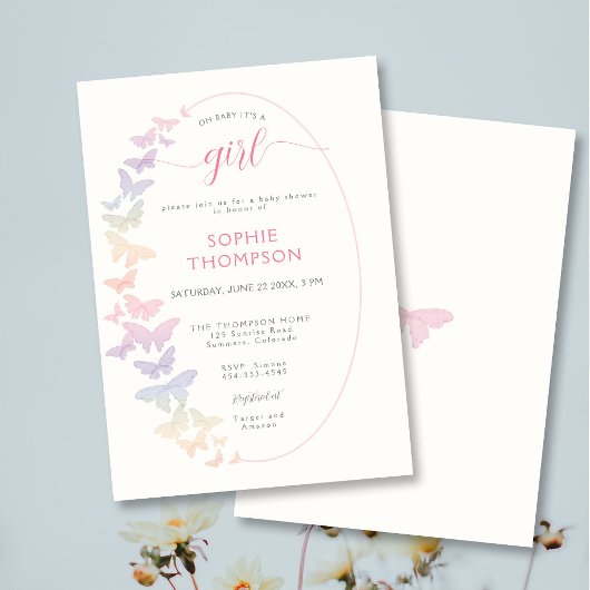 蝶ボホお洒落フレームガールベビーシャワー 招待状