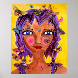 蝶ポスター付き島女の子 ポスター