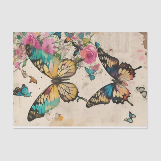 蝶ミックスメディアコラージュエフェメラデクページ 薄葉紙 (正面)