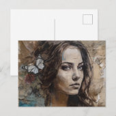 蝶ミックスメディアポストカード付き女性 ポストカード (正面/裏面)