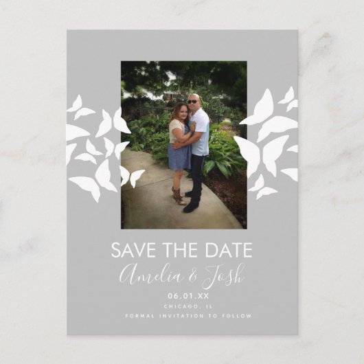 蝶モダンは日付を保存する写真はがき ポストカード (正面)