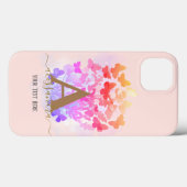 蝶モダンエレガントモノグラム赤面ピンク名  Case-Mate iPhoneケース (裏面 (横))