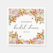 蝶モダンピンク牡丹ブライダルシャワー スタンダードカクテルナプキン (正面)