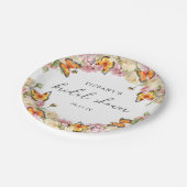 蝶モダンピンク牡丹ブライダルシャワー ペーパープレート (アングル)