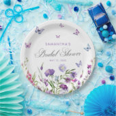 蝶モダンフローラパープルブライダルシャワー ペーパープレート (パーティー)