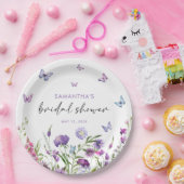 蝶モダンフローラパープルブライダルシャワー ペーパープレート (パーティー)