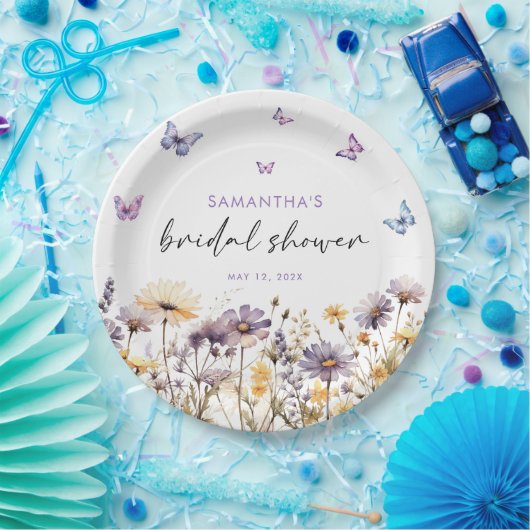 蝶モダンフローラパープルブライダルシャワー ペーパープレート (パーティー)