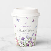 蝶モダンフローラパープルブライダルシャワー 紙コップ (裏面)