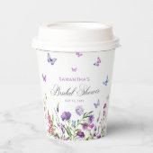 蝶モダンフローラパープルブライダルシャワー 紙コップ (正面)