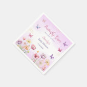 蝶モダンフローラピンクの女の子の赤ちゃんシャワー スタンダードカクテルナプキン (角)