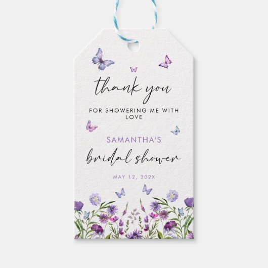 蝶モダンブライダルシャワーウェルカムサイン ギフトタグ (正面)