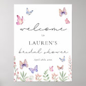 蝶モダンブライダルシャワーウェルカムサイン ポスター (正面)