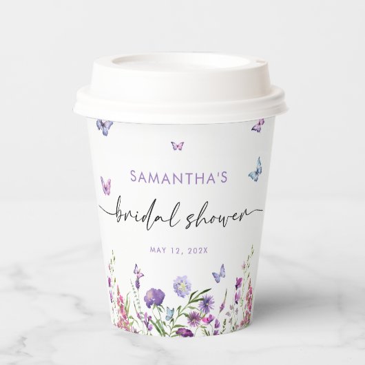 蝶モダンブライダルシャワーウェルカムサイン 紙コップ (正面)