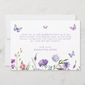 蝶モダンブライダルシャワーフローラ サンキューカード (裏面)