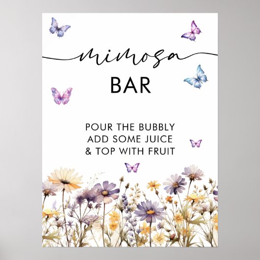 蝶モダンブライダルシャワーミモサバー標識 ポスター (正面)