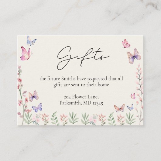 蝶モダンブライダルシャワー エンクロージャーカード (正面)