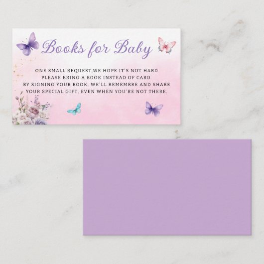 蝶モダン女の子の赤ちゃんシャワーブックベビー エンクロージャーカード (正面/裏面)