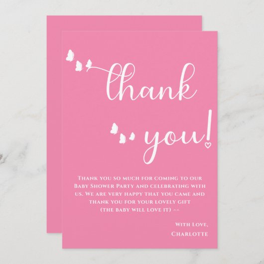 蝶モダン書ミニマル道ベビーシャワー サンキューカード (正面/裏面)