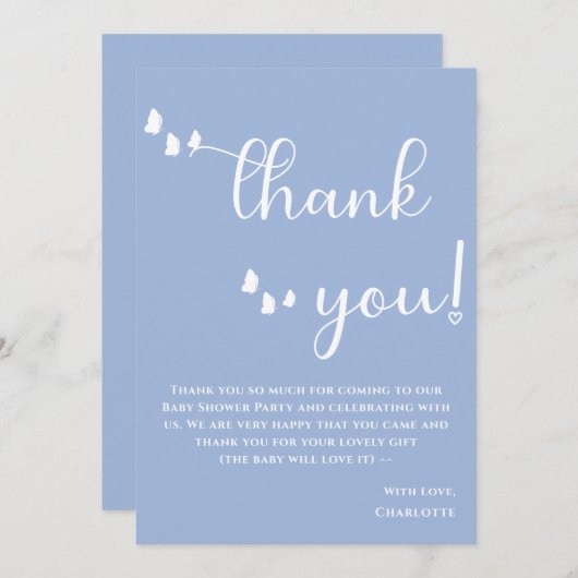 蝶モダン書ミニマル道ベビーシャワー サンキューカード (正面/裏面)