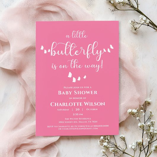 蝶モダン書ミニマル道ベビーシャワー 招待状