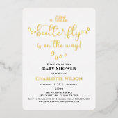 蝶モダン書ミニマル道ベビーシャワー 箔招待状 (正面)