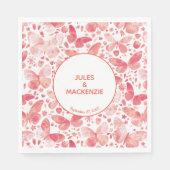 蝶モダン水色コーラルピンク スタンダードランチョンナプキン (正面)