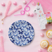 蝶モダン水色ブルー ペーパープレート (パーティー)