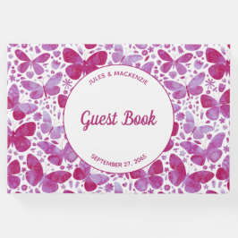 蝶モダン水色マゼンタピンク ゲストブック