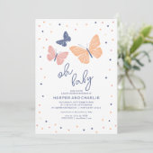 蝶モダン男女兼用の赤ちゃんシャワー 招待状 (スタンド正面)