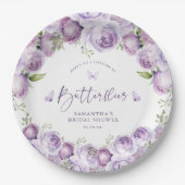 蝶モダン紫フローラブライダルシャワー ペーパープレート (正面)