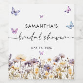 蝶モダン紫ブライダルシャワー ワインラベル (シングルラベル)