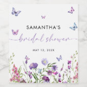 蝶モダン紫ブライダルシャワー ワインラベル (シングルラベル)