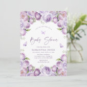 蝶モダン紫赤ちゃんシャワー 招待状 (スタンド正面)
