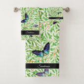 蝶モダン青スタイリッシュモノグラム バスタオルセット (インサイチュ)