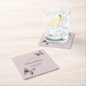 蝶モダンANYマイルストーンアダルト誕生日 スクエアペーパーコースター (インサイチュ)